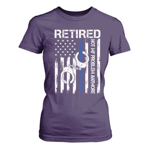 Police Retirement T Shirt For Women Retired Not My Problem Anymore Handcuffs US Flag Retired Police Graphic TS10 Purple Print Your Wear