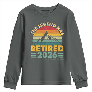 Retired 2026 Not My Problem Anymore Youth Sweatshirt Vintage Retirement Gift TS10 Dark Heather Print Your Wear
