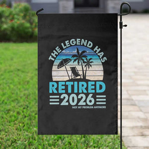The Legend Has Retired 2026 Garden Flag Vintage Tropical Beach Sunset Graphic Ocean Vibes