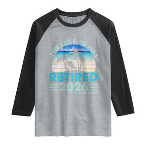 The Legend Has Retired 2026 Raglan Shirt Vintage Tropical Beach Sunset Graphic Ocean Vibes TS10 Heather Gray Black Print Your Wear