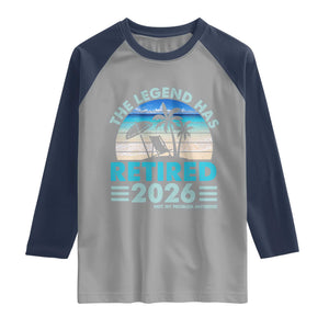 The Legend Has Retired 2026 Raglan Shirt Vintage Tropical Beach Sunset Graphic Ocean Vibes TS10 Sport Gray Navy Print Your Wear
