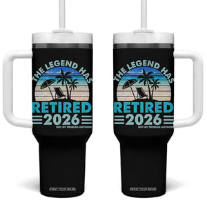 The Legend Has Retired 2026 Tumbler With Handle Vintage Tropical Beach Sunset Graphic Ocean Vibes