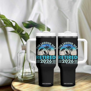 The Legend Has Retired 2026 Tumbler With Handle Vintage Tropical Beach Sunset Graphic Ocean Vibes