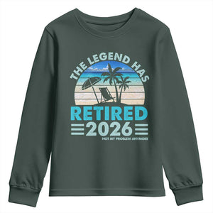 The Legend Has Retired 2026 Youth Sweatshirt Vintage Tropical Beach Sunset Graphic Ocean Vibes TS10 Dark Forest Green Print Your Wear