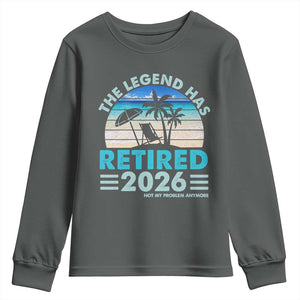 The Legend Has Retired 2026 Youth Sweatshirt Vintage Tropical Beach Sunset Graphic Ocean Vibes TS10 Dark Heather Print Your Wear