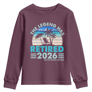 The Legend Has Retired 2026 Youth Sweatshirt Vintage Tropical Beach Sunset Graphic Ocean Vibes TS10 Maroon Print Your Wear