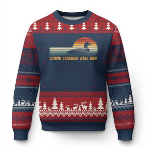 Stupid Canadian Wolf Bird Ugly Christmas Sweater Retro LGBT Hockey Fan TS10 Navy Red Print Your Wear