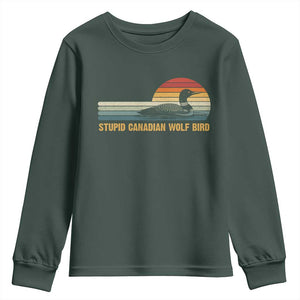Stupid Canadian Wolf Bird Youth Sweatshirt Retro LGBT Hockey Fan TS10 Dark Forest Green Print Your Wear