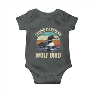 Stupid Canadian Wolf Bird Baby Onesie Funny Retro LGBT Romance Hockey Fan TS10 Dark Heather Print Your Wear