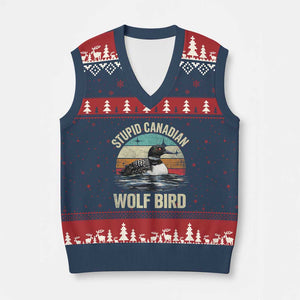 Stupid Canadian Wolf Bird V-Neck Knit Sweater Vest Funny Retro LGBT Romance Hockey Fan TS10 Navy Red Print Your Wear