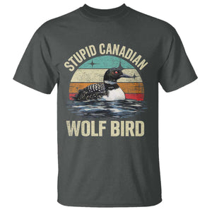 Stupid Canadian Wolf Bird T Shirt Funny Retro LGBT Romance Hockey Fan TS10 Dark Heather Print Your Wear