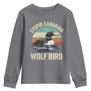 Stupid Canadian Wolf Bird Youth Sweatshirt Funny Retro LGBT Romance Hockey Fan TS10 Charcoal Print Your Wear