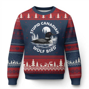 Stupid Canadian Wolf Bird Ugly Christmas Sweater Sarcastic LGBT Hockey Fan TS10 Navy Red Print Your Wear