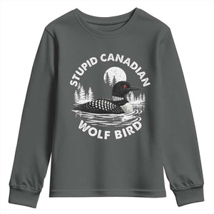 Stupid Canadian Wolf Bird Youth Sweatshirt Sarcastic LGBT Hockey Fan TS10 Dark Heather Print Your Wear