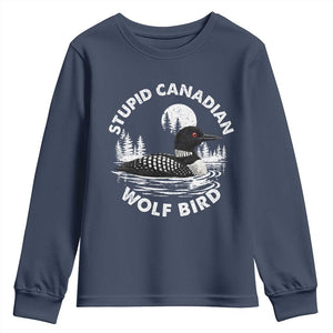 Stupid Canadian Wolf Bird Youth Sweatshirt Sarcastic LGBT Hockey Fan TS10 Navy Print Your Wear