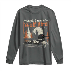 Stupid Canadian Wolf Bird Long Sleeve Shirt Retro LGBT Hockey Fan Romance TS10 Dark Heather Print Your Wear