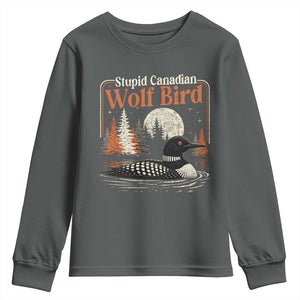 Stupid Canadian Wolf Bird Youth Sweatshirt Retro LGBT Hockey Fan Romance TS10 Dark Heather Print Your Wear