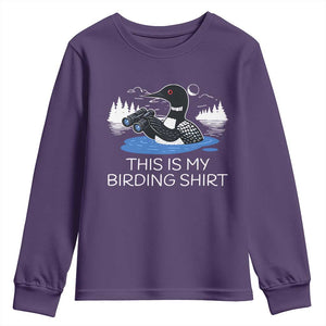 Funny Birding Youth Sweatshirt Loon Bird Watching TS10 Purple Print Your Wear