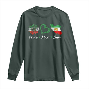 Peace Love Iran Long Sleeve Shirt Sunflower Flag TS10 Dark Forest Green Print Your Wear