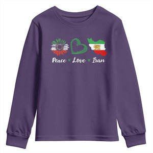 Peace Love Iran Youth Sweatshirt Sunflower Flag TS10 Purple Print Your Wear