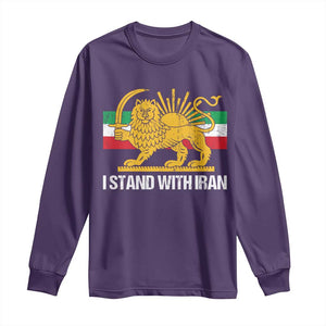 I Stand With Iran Long Sleeve Shirt Shir o Khorshid Lion And Sun Iran Persia TS10 Purple Print Your Wear