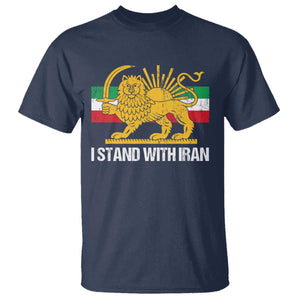I Stand With Iran T Shirt Shir o Khorshid Lion And Sun Iran Persia TS10 Navy Print Your Wear