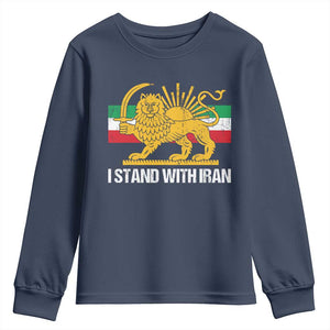 I Stand With Iran Youth Sweatshirt Shir o Khorshid Lion And Sun Iran Persia TS10 Navy Print Your Wear