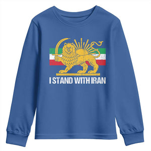 I Stand With Iran Youth Sweatshirt Shir o Khorshid Lion And Sun Iran Persia TS10 Royal Blue Print Your Wear