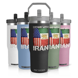 I Stand With Iran Flip Straw Tumbler Persian American Flag USA Persia Lion And Sun Iran TS10 Print Your Wear