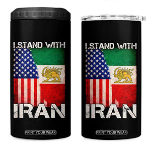 I Stand With Iran 4 in 1 Can Cooler Tumbler Persian American Flag USA Persia Lion And Sun Iran TS10 One Size: 16 oz Black Print Your Wear