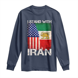 I Stand With Iran Long Sleeve Shirt Persian American Flag USA Persia Lion And Sun Iran TS10 Navy Print Your Wear