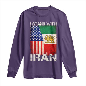 I Stand With Iran Long Sleeve Shirt Persian American Flag USA Persia Lion And Sun Iran TS10 Purple Print Your Wear