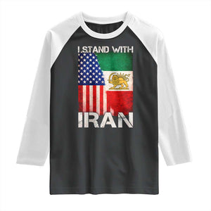 I Stand With Iran Raglan Shirt Persian American Flag USA Persia Lion And Sun Iran TS10 Black White Print Your Wear