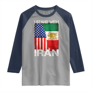 I Stand With Iran Raglan Shirt Persian American Flag USA Persia Lion And Sun Iran TS10 Sport Gray Navy Print Your Wear
