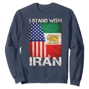 I Stand With Iran Sweatshirt Persian American Flag USA Persia Lion And Sun Iran TS10 Navy Print Your Wear