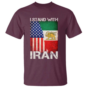 I Stand With Iran T Shirt - Persian American Flag USA Persia Lion And Sun Solidarity Tee TS10 Maroon Print Your Wear