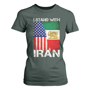 I Stand With Iran T Shirt For Women Persian American Flag USA Persia Lion And Sun Iran TS10 Dark Forest Green Print Your Wear