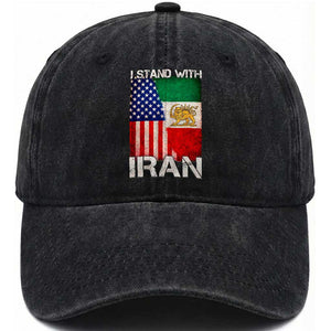 I Stand With Iran Washed Cotton Baseball Cap Persian American Flag USA Persia Lion And Sun Iran TS10 Washed Cap Universal Fit Black Print Your Wear