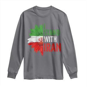 Sunflower Iran Flag Long Sleeve Shirt Persian Freedom I Stand With Iran TS10 Charcoal Print Your Wear