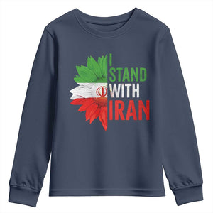 Sunflower Iran Flag Youth Sweatshirt Persian Freedom I Stand With Iran TS10 Navy Print Your Wear