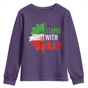 Sunflower Iran Flag Youth Sweatshirt Persian Freedom I Stand With Iran TS10 Purple Print Your Wear