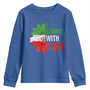 Sunflower Iran Flag Youth Sweatshirt Persian Freedom I Stand With Iran TS10 Royal Blue Print Your Wear