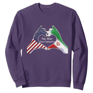 Iran Sweatshirt No War Yes Hummanity Persian American Flag Heart Political Statement TS10 Purple Print Your Wear
