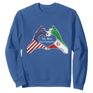 Iran Sweatshirt No War Yes Hummanity Persian American Flag Heart Political Statement TS10 Royal Blue Print Your Wear