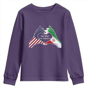 Iran Youth Sweatshirt No War Yes Hummanity Persian American Flag Heart Political Statement TS10 Purple Print Your Wear