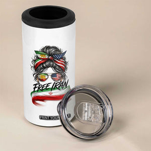 Free Iran 4 in 1 Can Cooler Tumbler Persian American Pride Lion Sun Flag Messy Bun TS10 Print Your Wear
