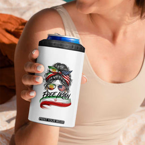 Free Iran 4 in 1 Can Cooler Tumbler Persian American Pride Lion Sun Flag Messy Bun TS10 Print Your Wear