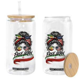 Free Iran Glass Can Persian American Pride Lion Sun Flag Messy Bun TS10 Print Your Wear