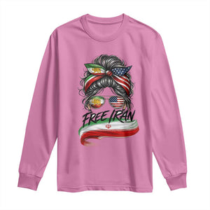 Free Iran Long Sleeve Shirt Persian American Pride Lion Sun Flag Messy Bun TS10 Azalea Print Your Wear