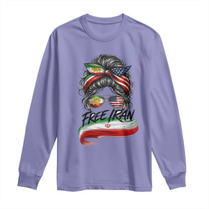 Free Iran Long Sleeve Shirt Persian American Pride Lion Sun Flag Messy Bun TS10 Violet Print Your Wear